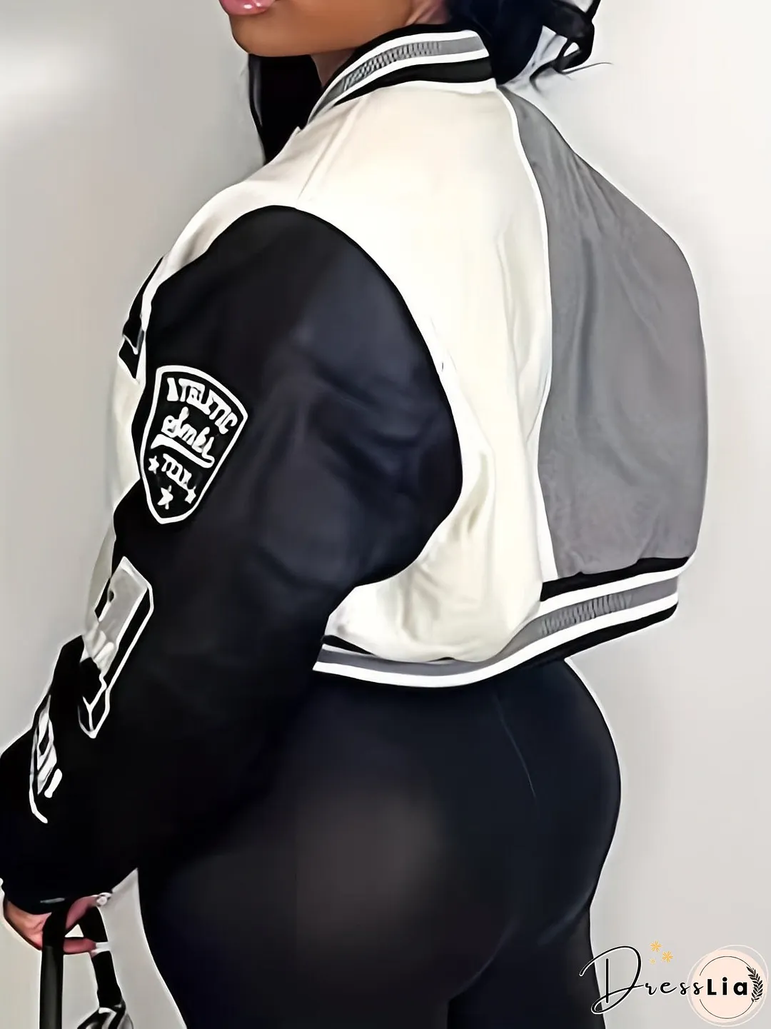Casual Varsity Stylish Letter Print Button Front Jacket