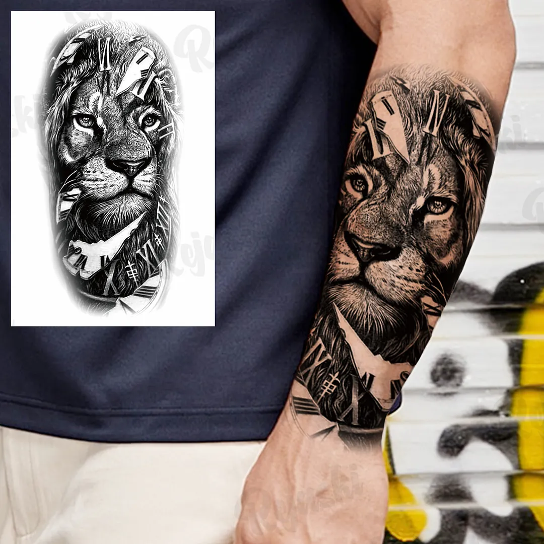 Sdrawing Thorns Temporary Tattoos For Adults Men Realistic Totem Maori Lion Compass Flower Tiger Fake Tattoo StickerArm Tatoos DIY