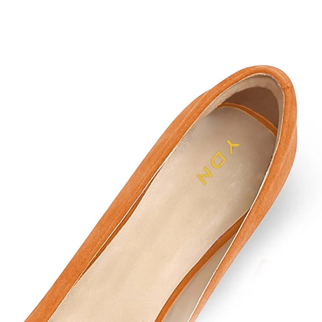 Orange Vegan Suede Tassel Square Toe Loafer Low Heel Pumps