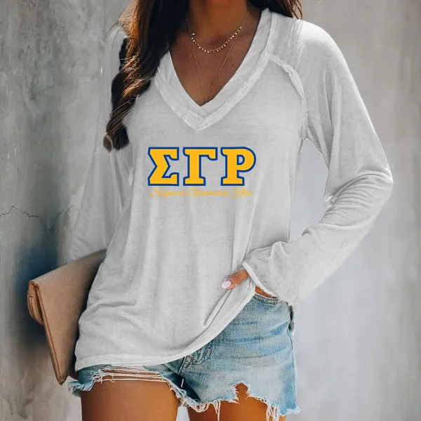 V-neck Patchwork Casual Printed T-shirt for Women