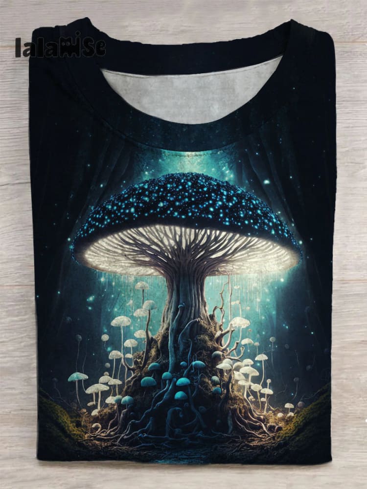 Unisex Mushroom Art Abstract Print T - Shirt Navy Blue / S
