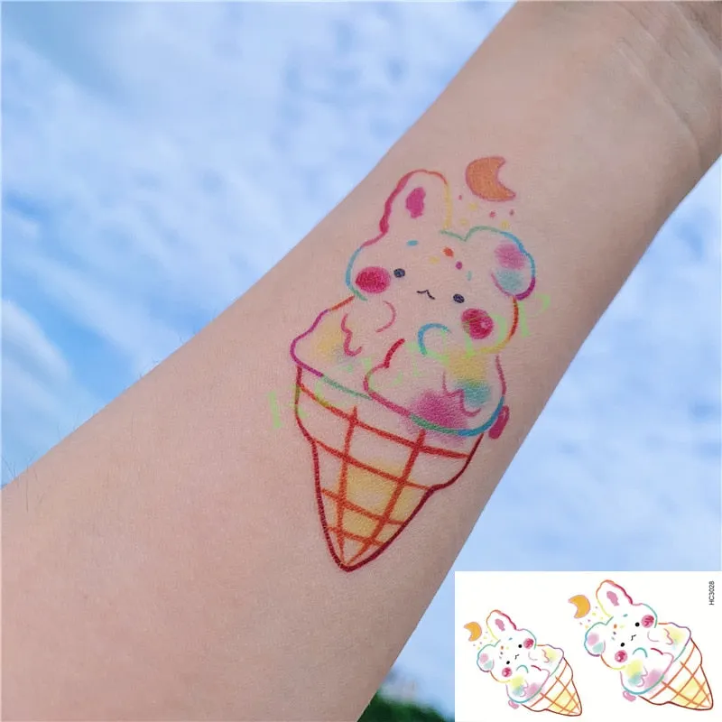 Waterproof Temporary Tattoo Sticker Cute Colorful Cartoon Bear Flash Tatoo Fake Tatto Body Art for Woman Men