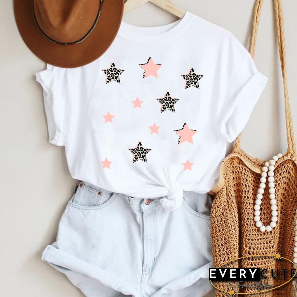 Women Cartoon Leopard Star Love Letter Trend 90S Fashion Summer Lady Print Tee Graphic T Top Female Tshirts Clothes T-Shirt