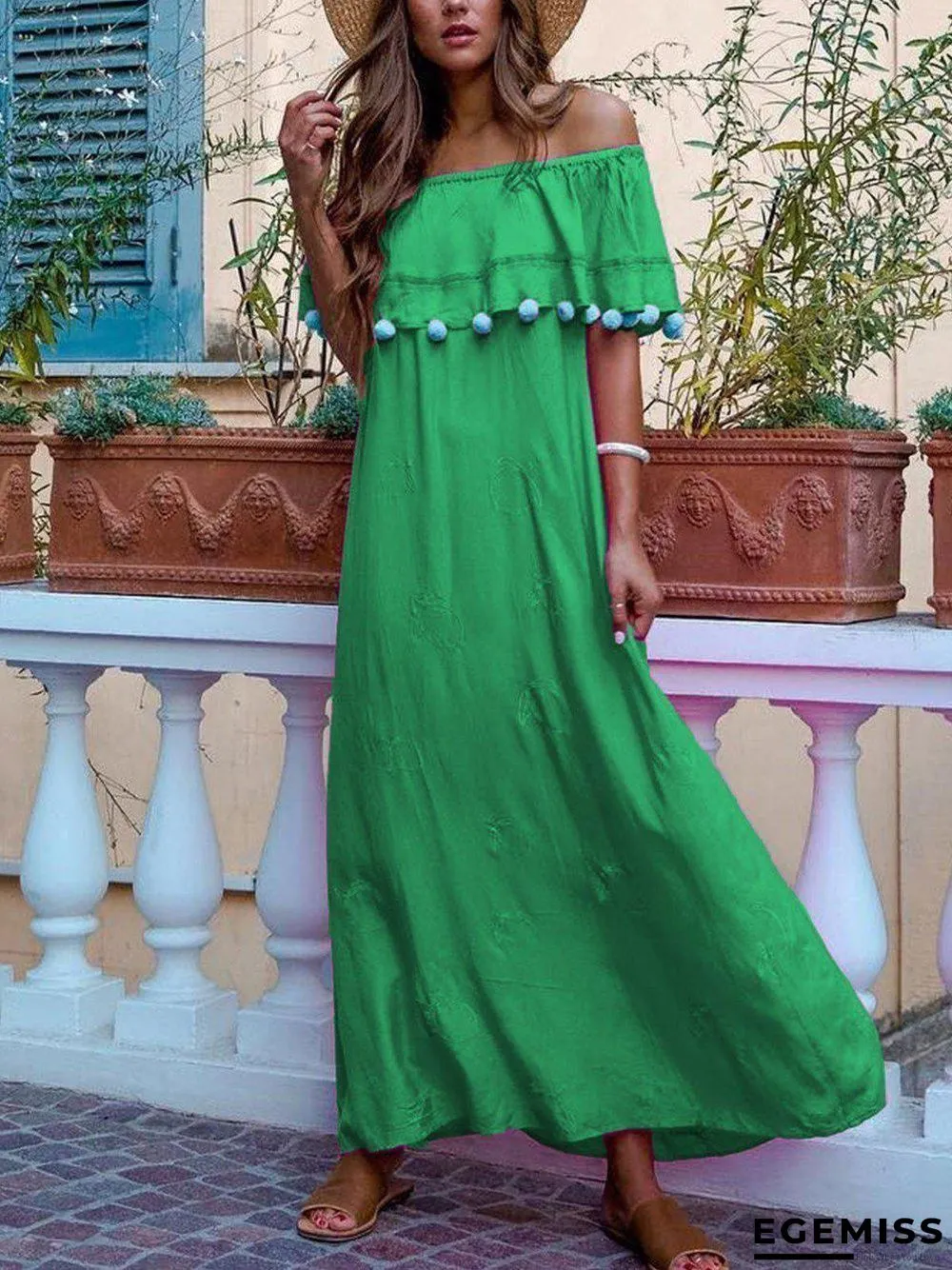 Elegant Off Shoulder Loose Flowing Solid Maxi Dresses | EGEMISS