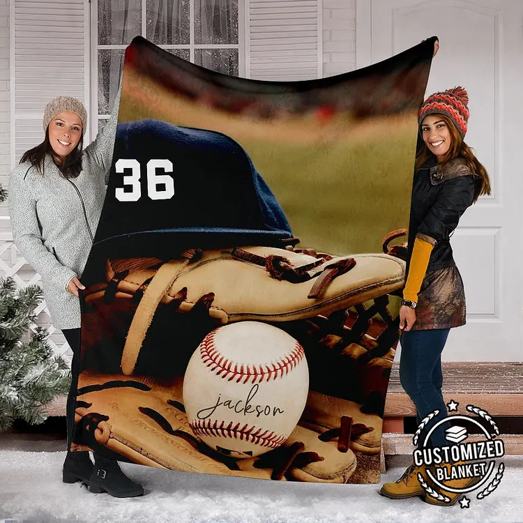 Personalized Baseball Blanket, Baseball Boy Sherpa Fleece Blanket | BKKid495