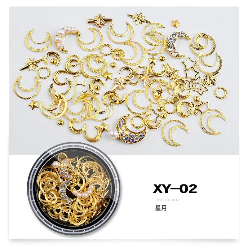 1box Star Moon Design Alloy Nail Art Decorations Artificial Crystal Pearl Rhinestones For Nails DIY Charm Jewelry Nail Ornaments-Nail Inspo