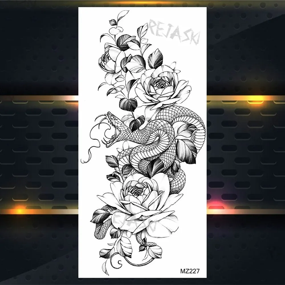 Sdrawing Rose Jewelry Water Transfer Tattoo Stickers Women Body Chest Art Temporary Tattoo Girl Waist Bracelet Flash Tatoos Flower