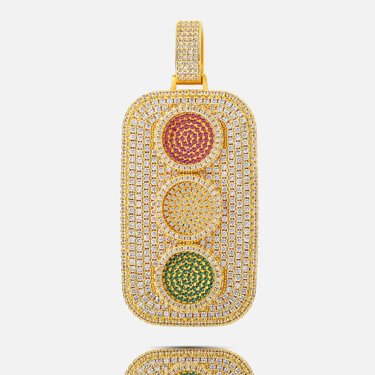 Iced Traffic Light Pendants Hip Hop Bling Bling Necklaces For Women And Men
