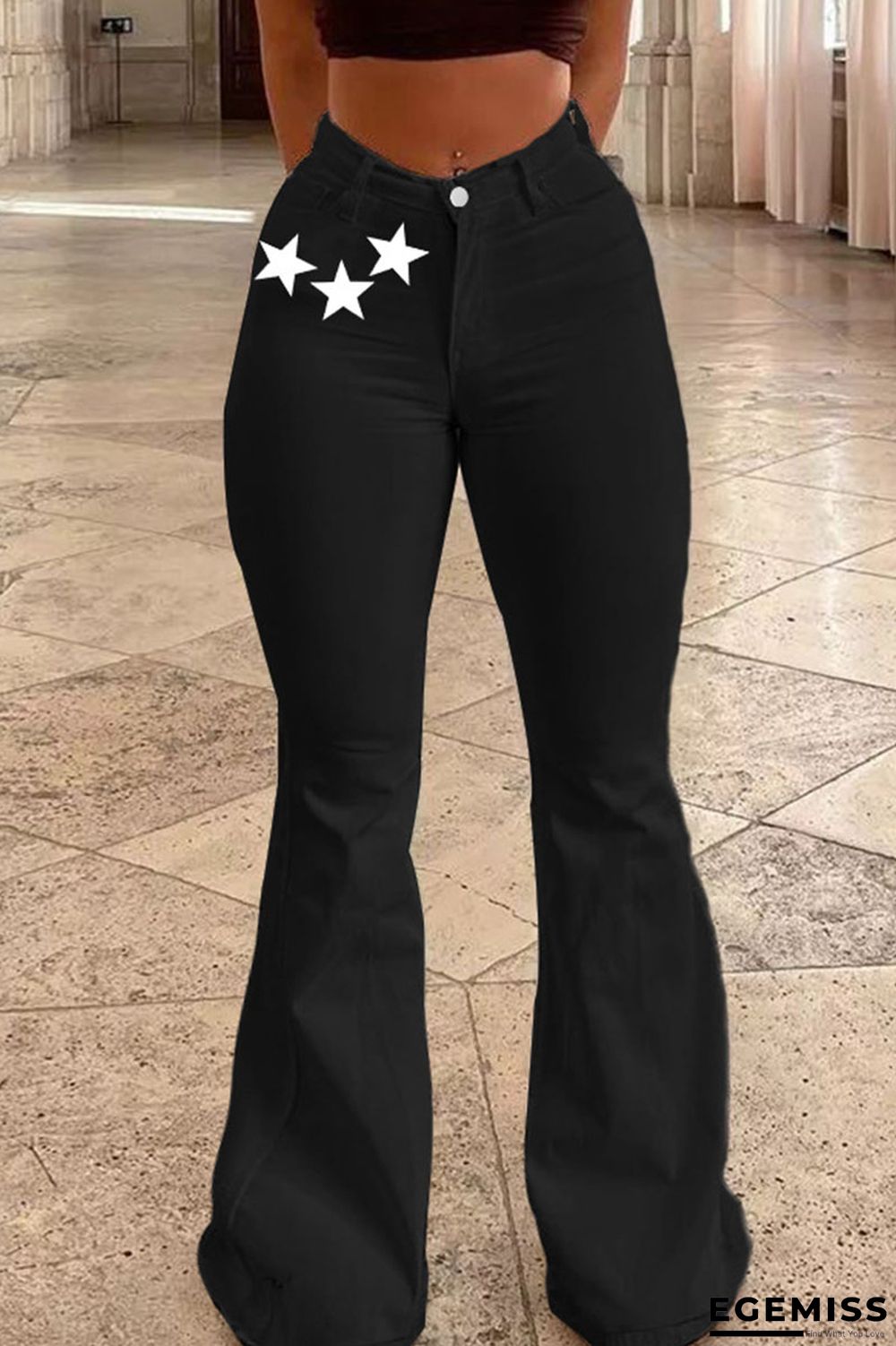 Black Casual Street Print Patchwork High Waist Denim Jeans | EGEMISS
