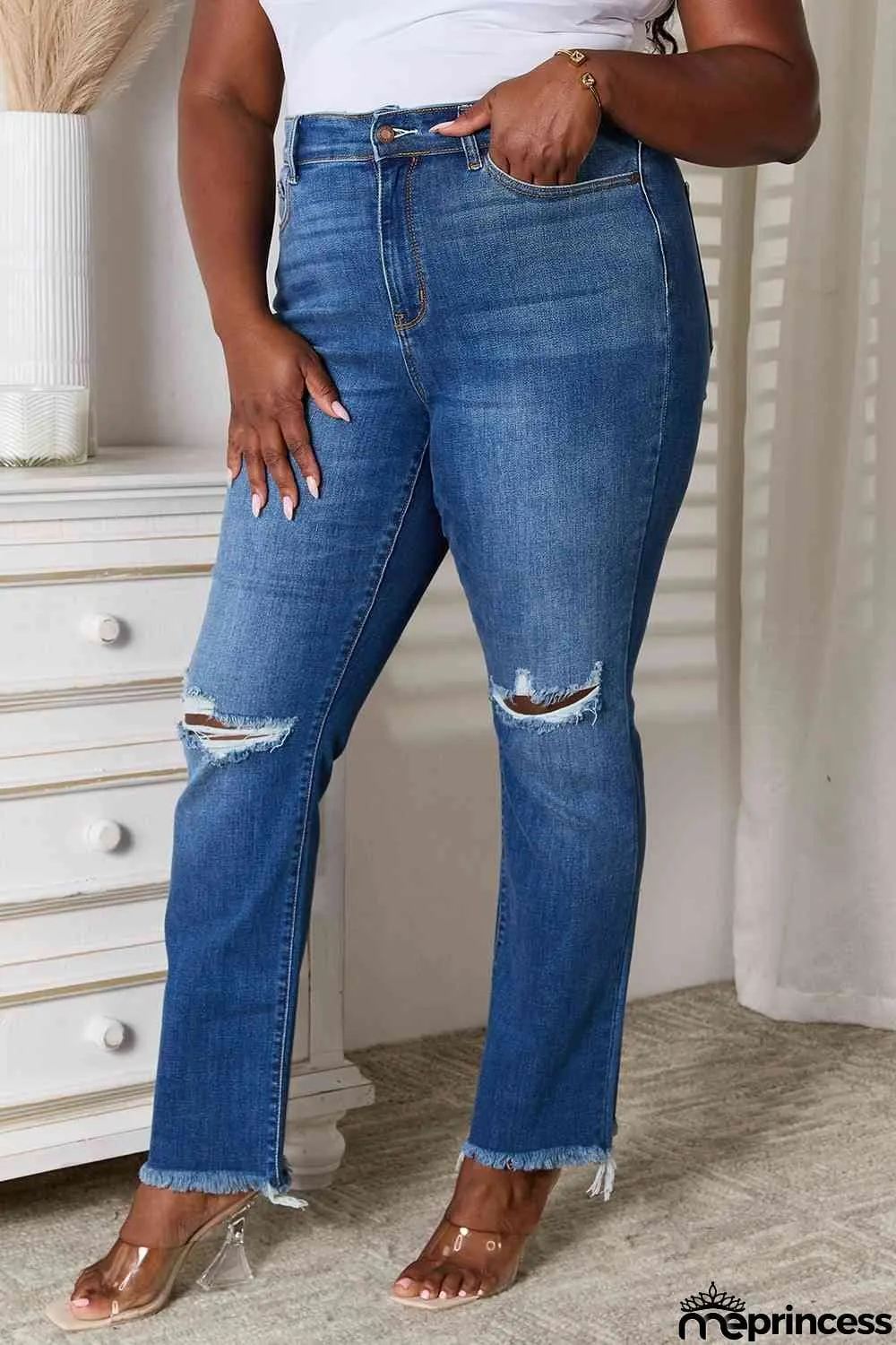 Judy Blue Full Size Distressed Raw Hem Jeans
