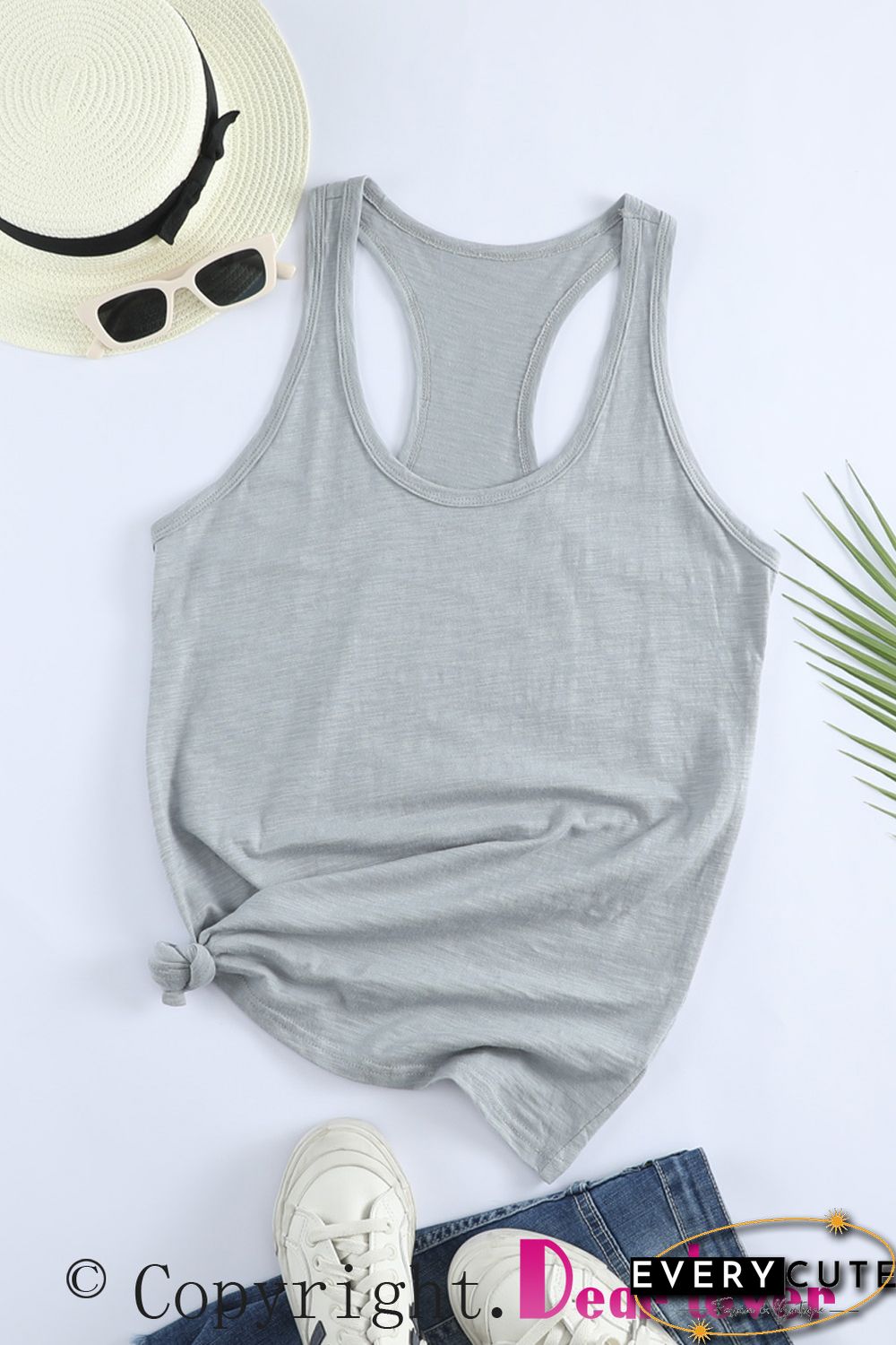 Blank Apparel - Gray Scoop Neck Basic Solid Tank Top