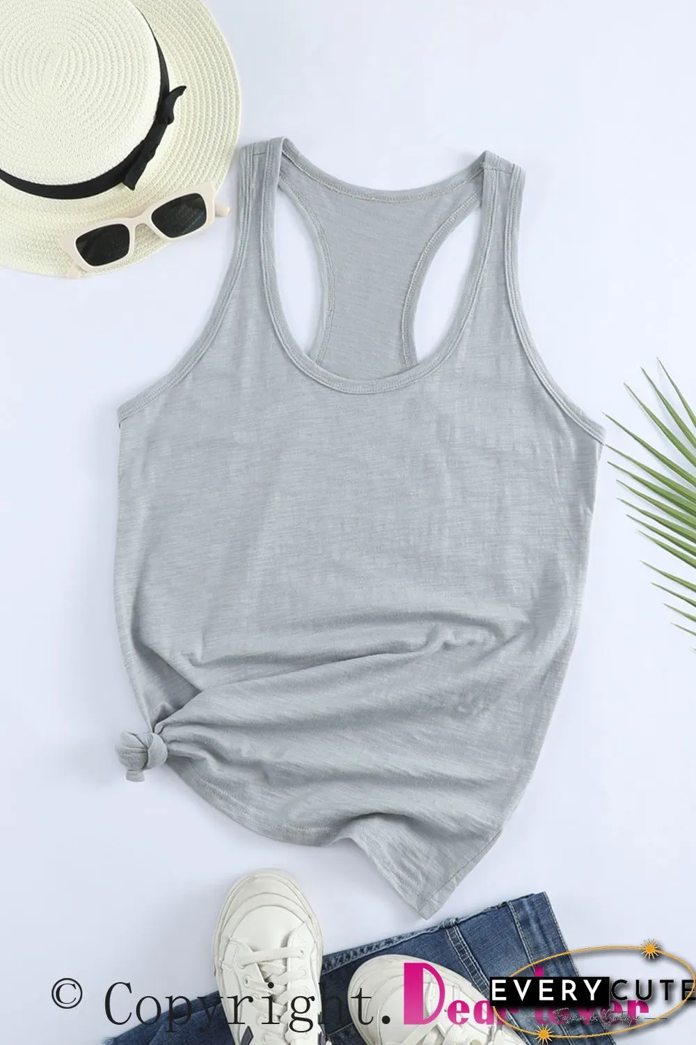 Blank Apparel - Gray Scoop Neck Basic Solid Tank Top