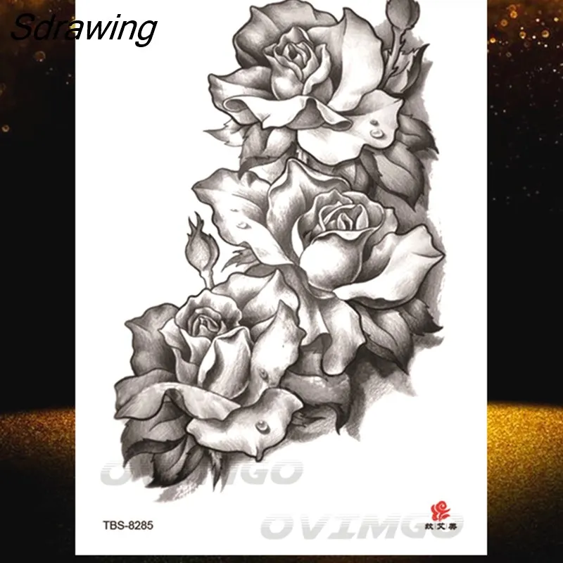 Sdrawing Lotus Flower Temporary Tattoos Fake Jewelry 3D Beauty Rose Tattoo Sexy Body Art Arm Painting Tatoo Sticker For Women