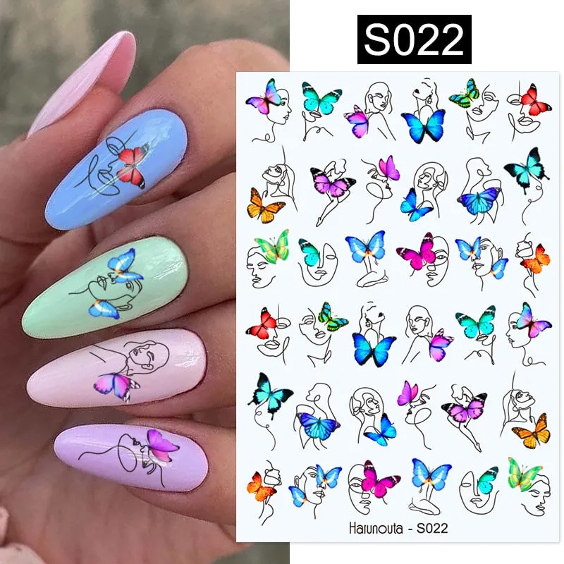 Geometric Lines Flowers Leaves 3D Nail Sticker Figure Woman Face Pattern Special Self Adhesive Nail Art Decals Manicures Sliders-Nail Inspo