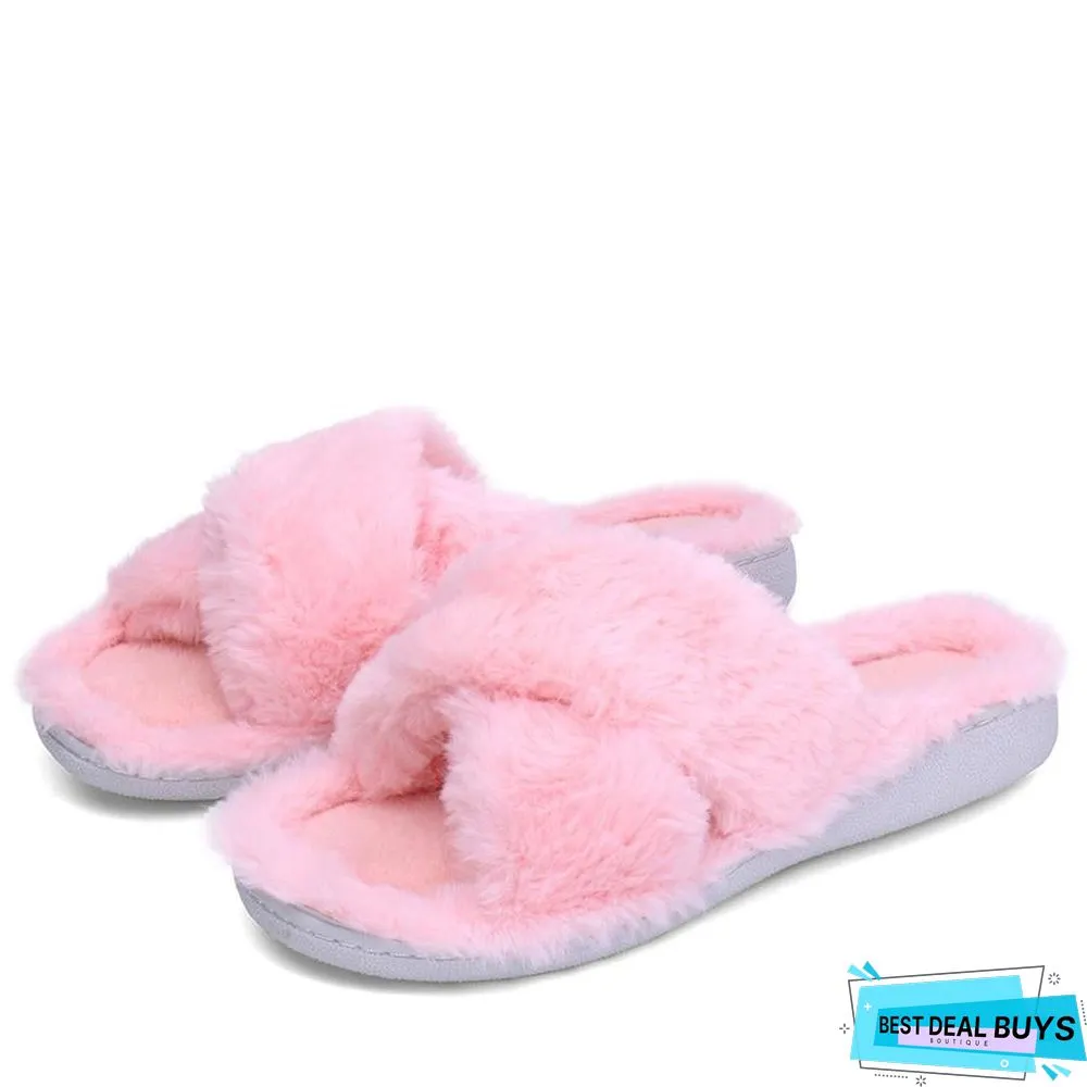 Winter Women Indoor Slippers Home Shoes Fur Slippers Warm Shoes Woman House Slippers Ladies Slip On Flats