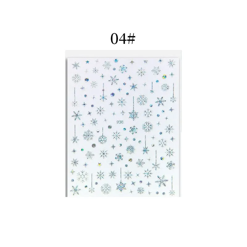 1 Sheet Christmas 5D Nail Stickers Gold And Sliver Snowflakes Transfer Nail Decals Slider Decoration For Manicuries