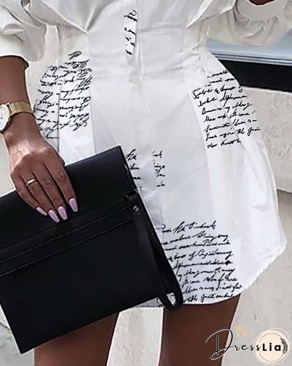 Letter Print Tight Waist Shirt Dress P13248