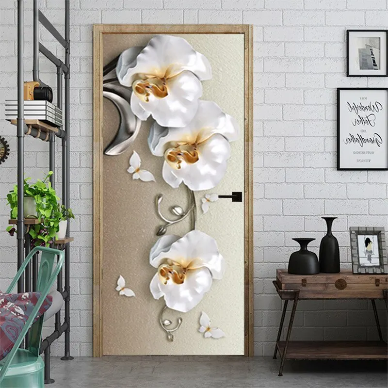 Athvotar 3D Mermaid Watercolor Scales Door Sticker Self Adhesive Wallpaper DIY Renovation Waterproof Poster Home Decor Decal
