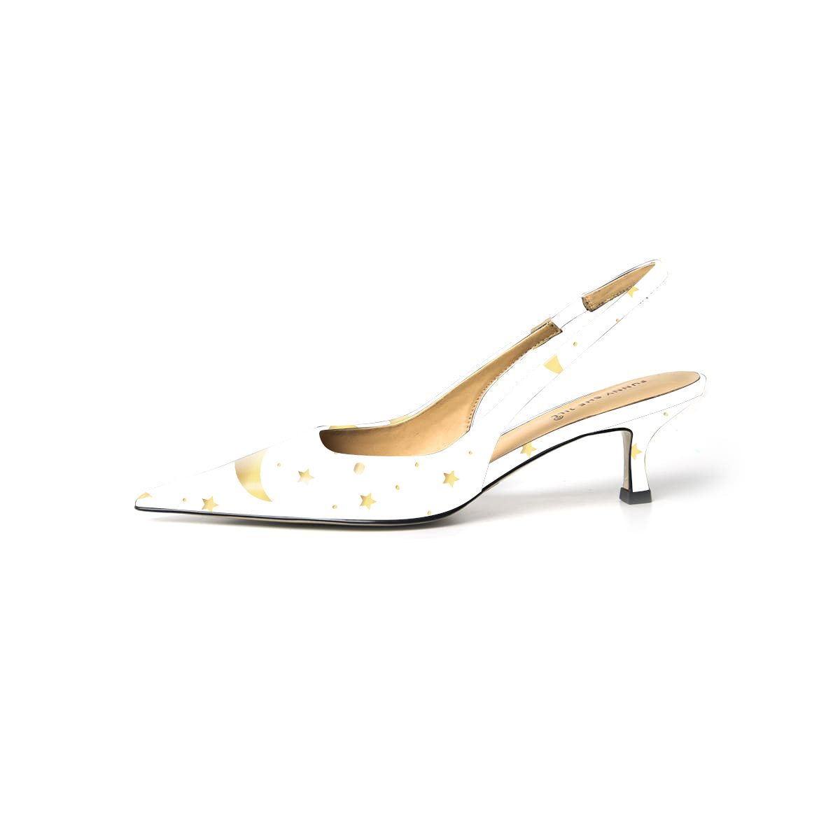 White Patent Leather Star Kitten Heels Pointed Toe Slingback Pumps Nicepairs