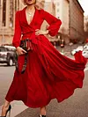Lace-Up Falbala Long Sleeves Maxi Dresses