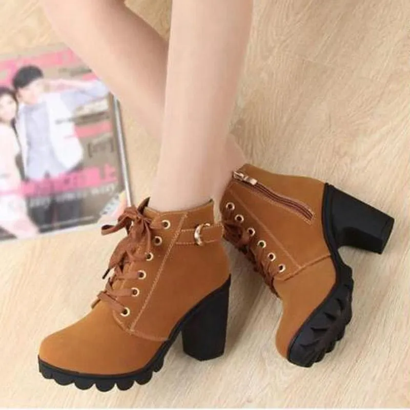 Comemore Women's Heeled Ankle Boots Ladies Autumn Winter Women Shoes High Heels 8.5cm Female Boot Botas De Mujer Plus Size 41 42