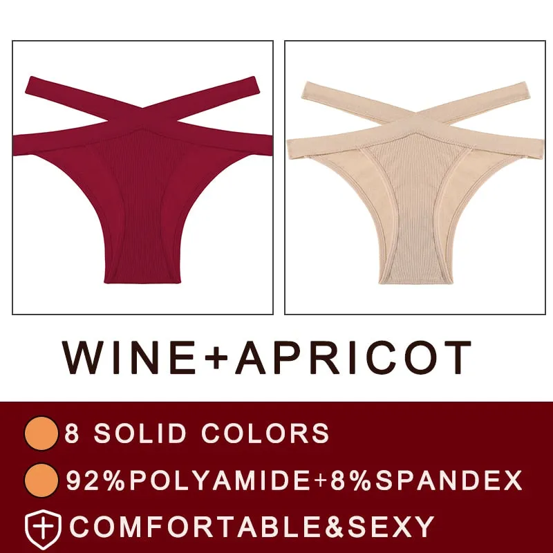FINETOO 2PCS/Set Fashion Women's Seamless Sexy Panties Lingerie Girls Cross Strap Underwear Briefs 8 Solid Colors Woman Pantys