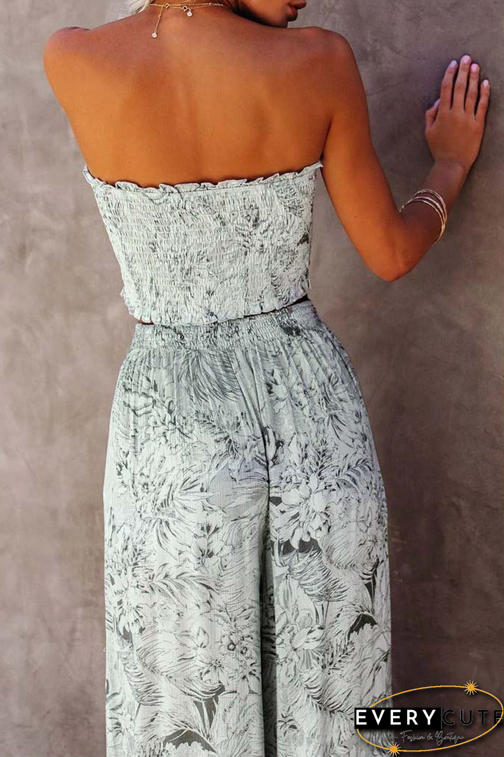 KarliDress Boho Style Floral Tank Top+Wide Leg Pants P12437