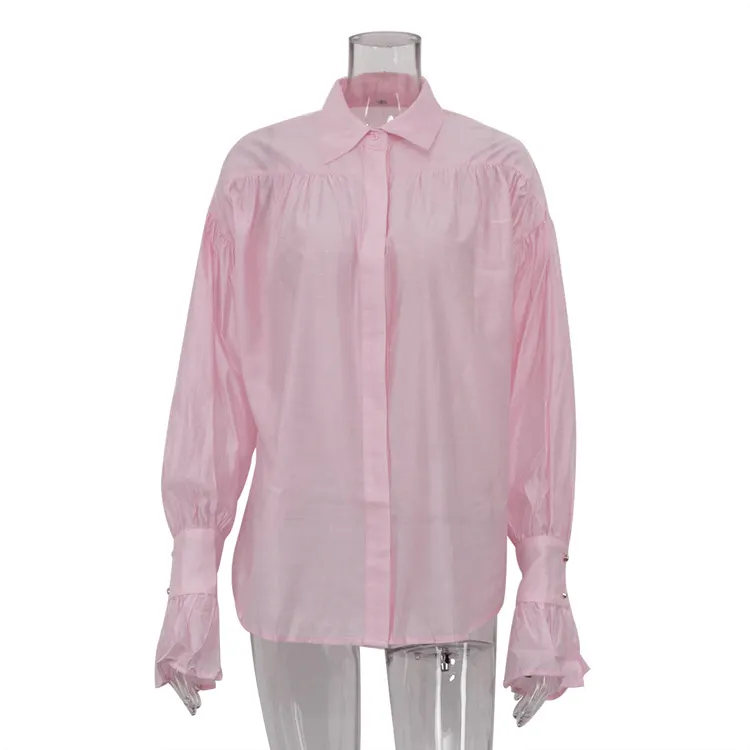 Churchf Churchf Women's Fall 2024 New Fashion Temperament Loose Lapel Solid Color Versatile Long Sleeve Shirt Women's Top