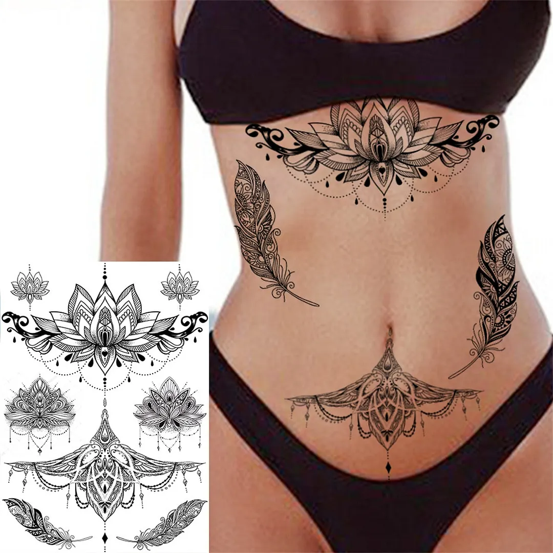 Sexy Girl 3D Flower Rose Temporary Tattoos For Women Black Dreamcatcher Tattoo Sticker Realistic Fake Peony Large Tatoos Paste