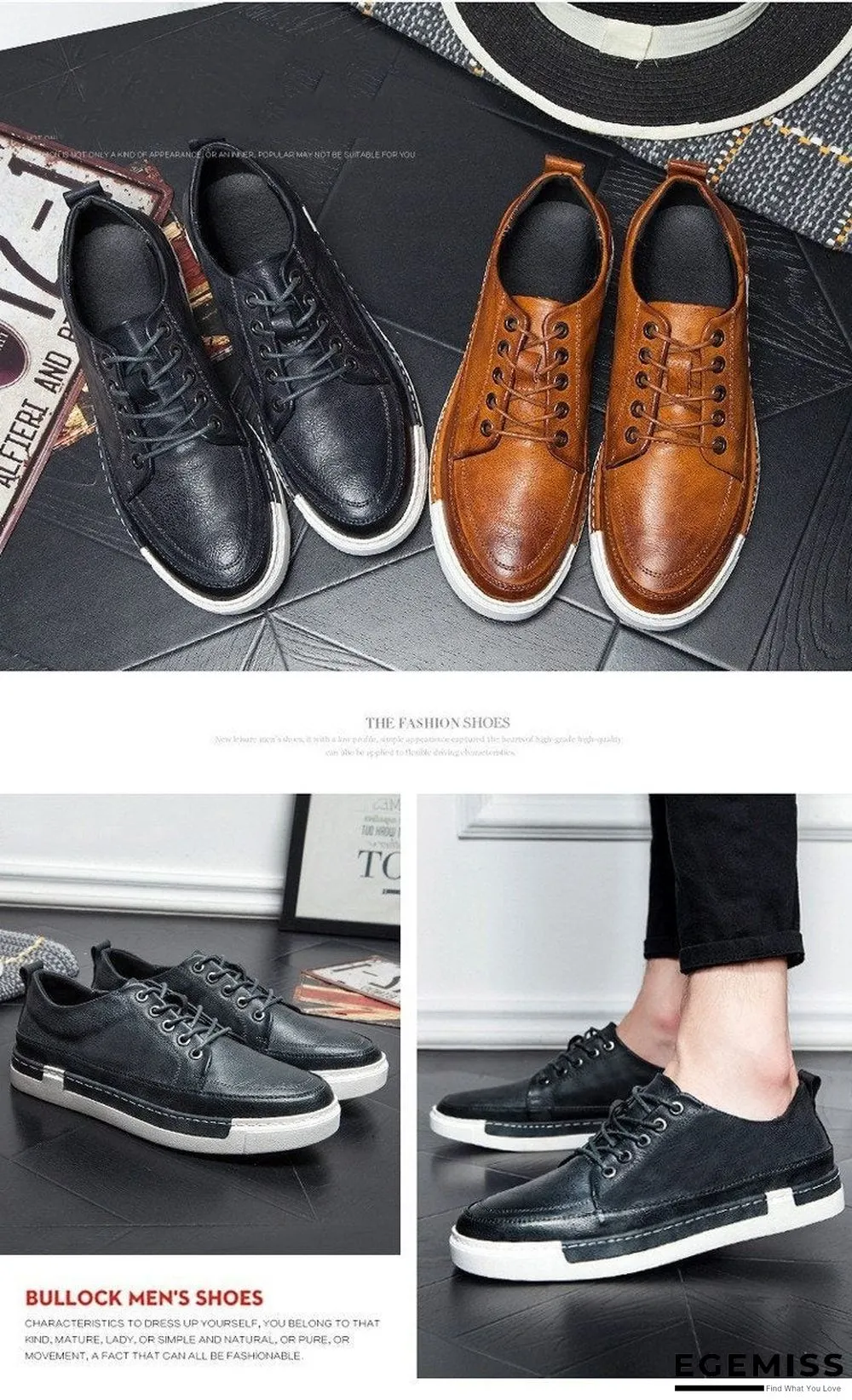 Casual Shoes Men Fashion Vintage Shoes Brown Brand Male Shoes Genuine Leather Men's Leisure Shoes | EGEMISS