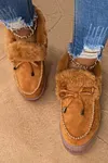 Women's Bow Decor Faux Suede Plush Lined Winter Flat Shoes