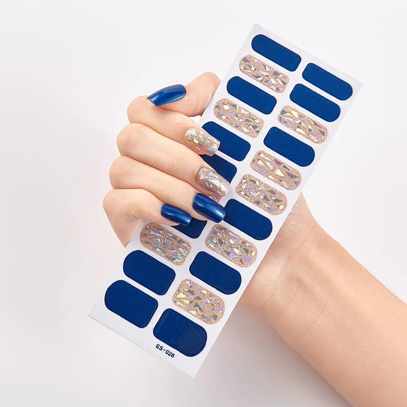 22 Tips/Sheet Solid And Shivering Patterned Nails Nail Wraps DIY Self Adhesive Nail Art Stickers 2020 Designer Nail Decals