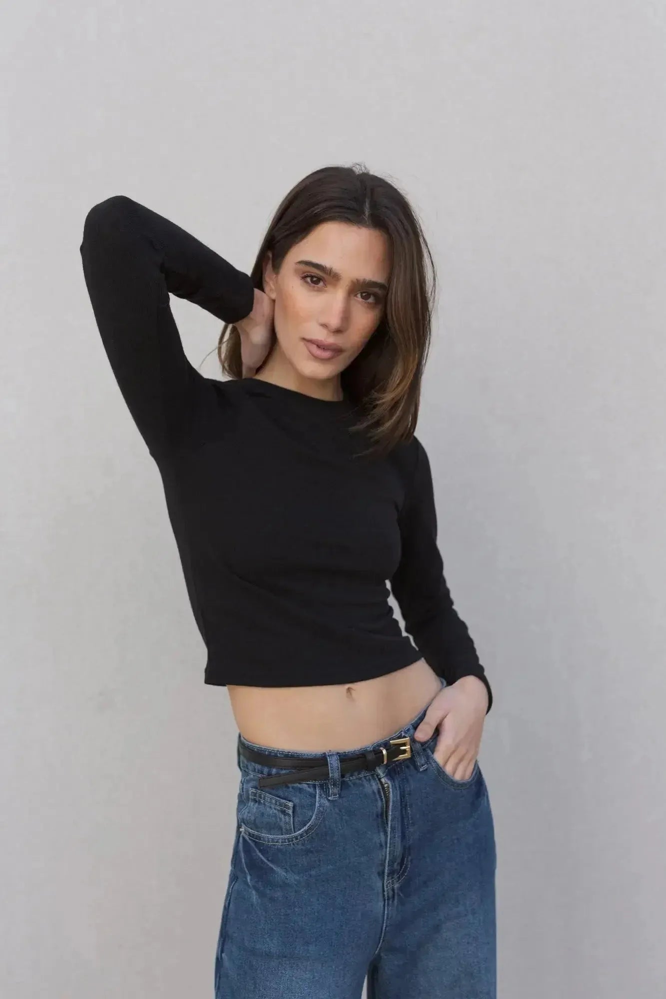 Pull col rond ajust&eacute; manches longues