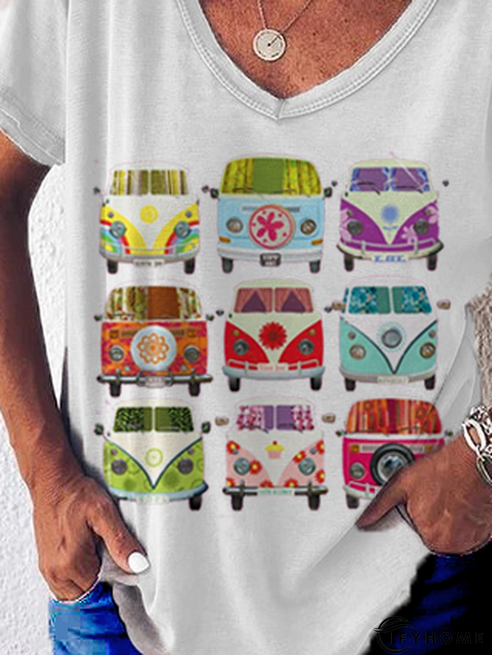 Shift V Neck Short Sleeve Car Top | IFYHOME