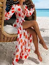 Polka-Dot Floral-Print Puff Sleeves Tunicshang Cover-Ups