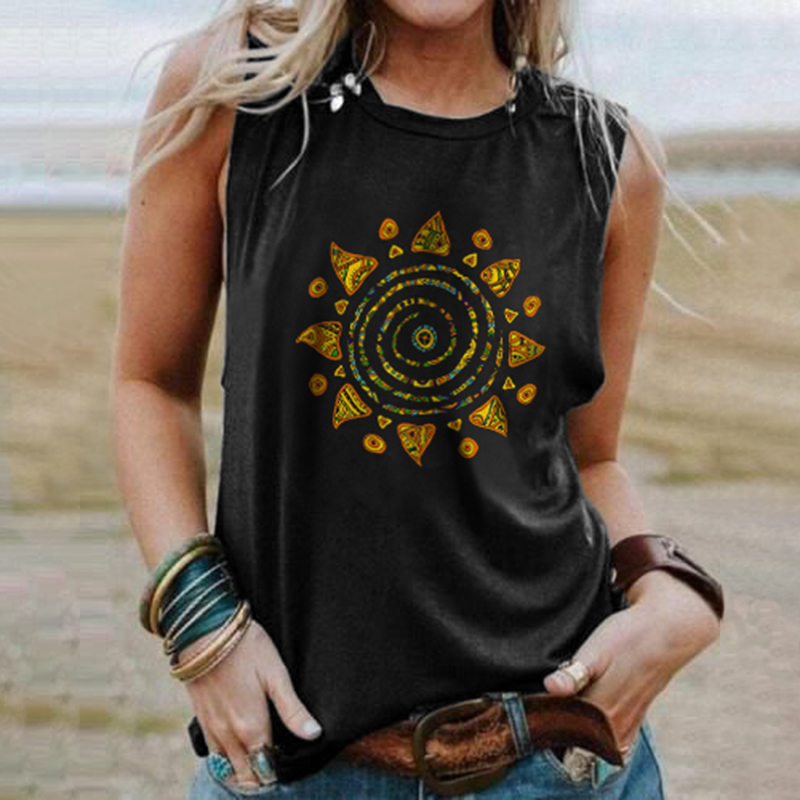 Casual Vintage Print Sleeveless Tank Top elevenforest