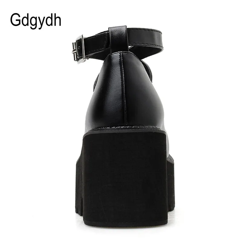 Gdgydh College Student Shoes Girl LOLITA Shoes JK Uniform PU Leather Platform Heels Ankle Strap Womens Pumps 2021 New Spring