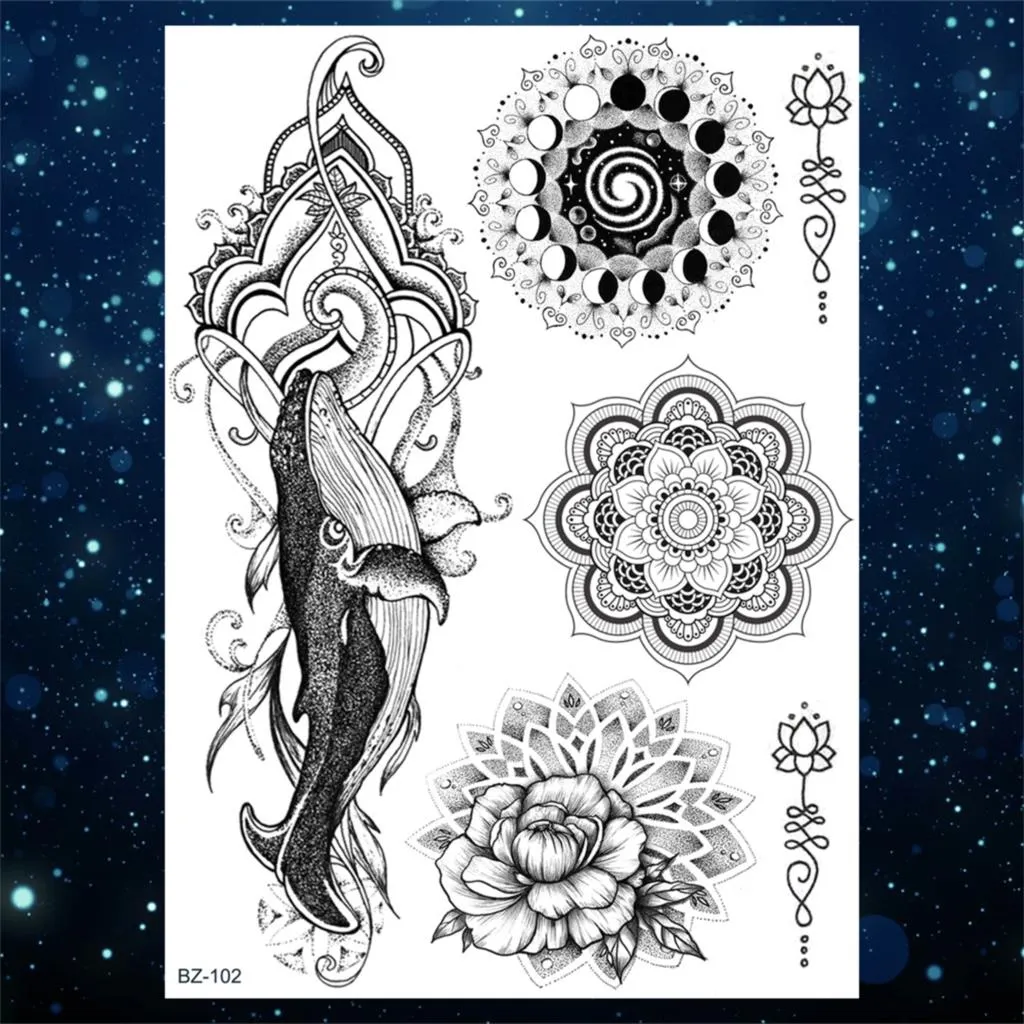 Sdrawing Henna Temporary Tattoos For Women Girls Feather Butterfly DreamCatcher Fake Gem Tattoo Sticker Chest Arm Tatoos Tribal