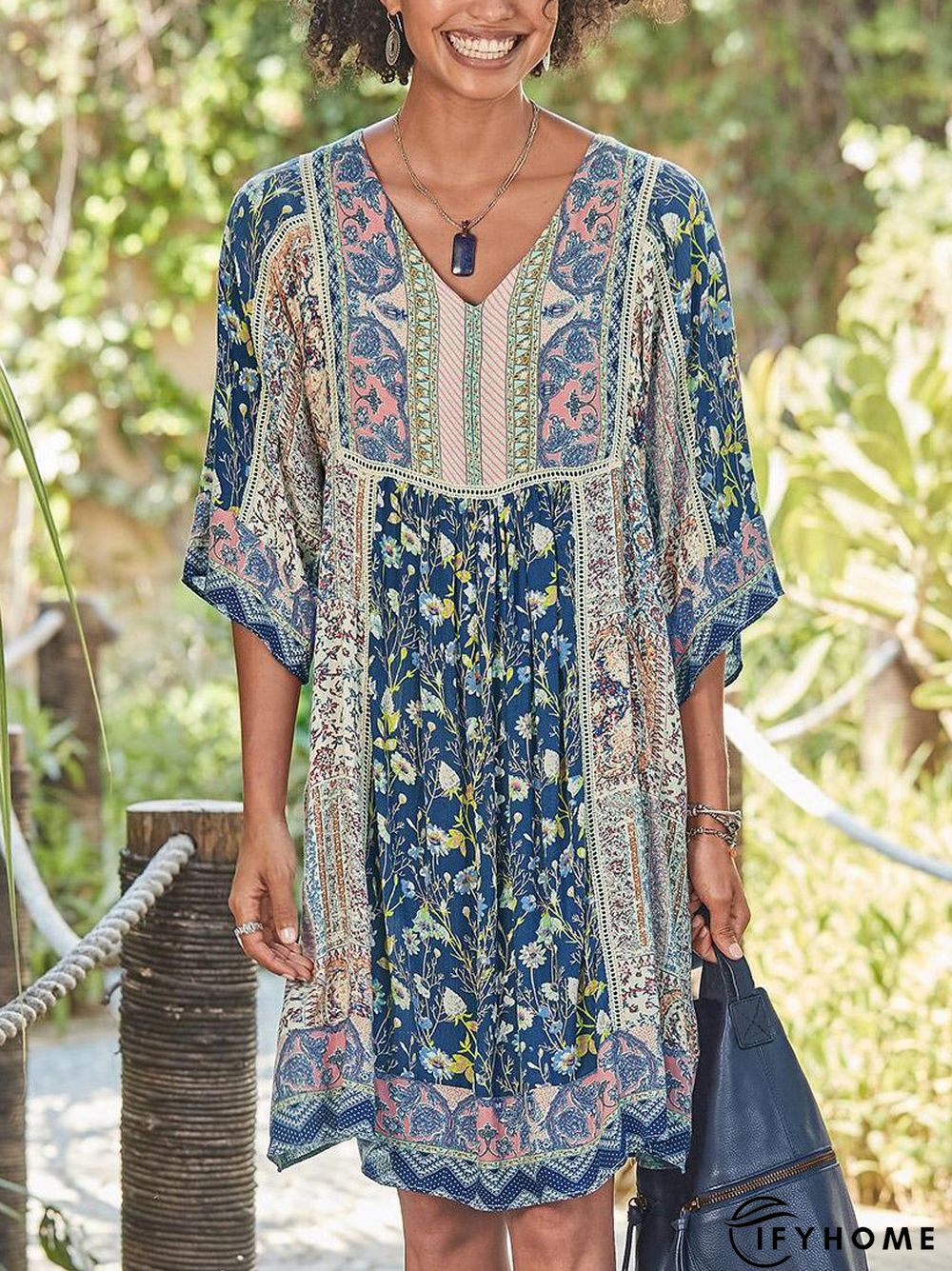 Women Casual Half Sleeve V Neck Women Dress | IFYHOME