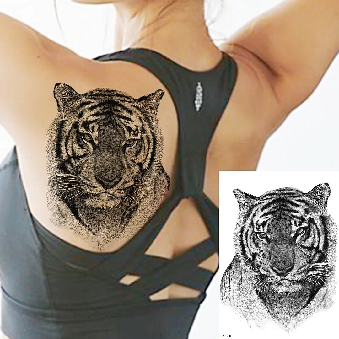 Large Lion Temporary Tattoos For Men Adults Realistic Totem Watercolor Tiger Fake Tattoo Sticker Chest Body Tatoos Waterproof