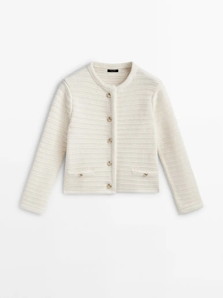 Churchf Churchf Autumn New Temperament Slim Version Of The Buckle Stripe Small Sweet Wind Knitting Cardigan Sweater Short Coat