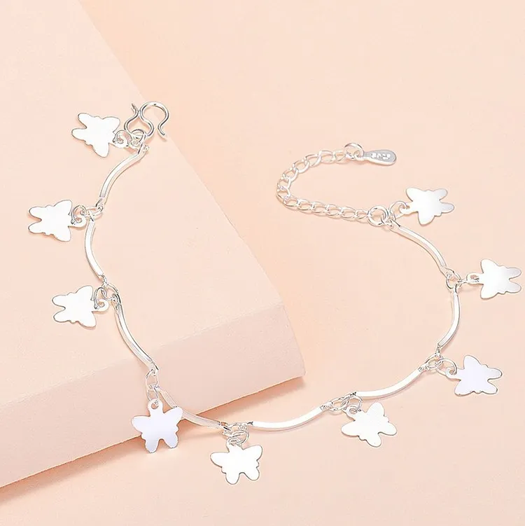 Butterfly Charm Sterling Silver Plated Bracelet for Women