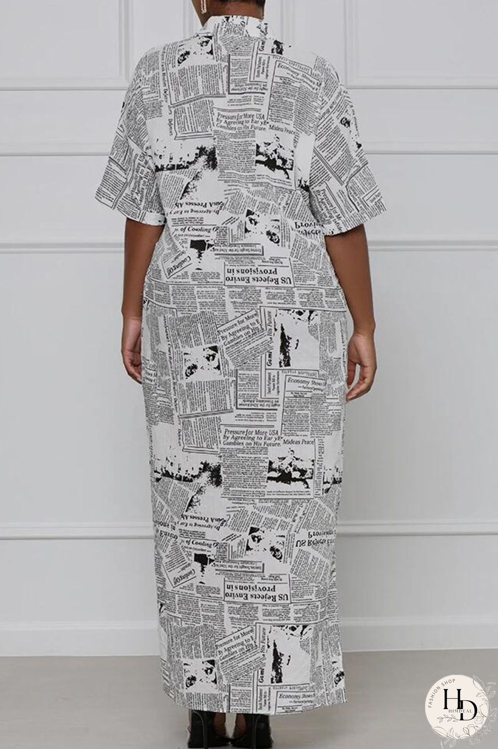 White Casual Print Split Joint Turndown Collar Shirt Dress Dresses