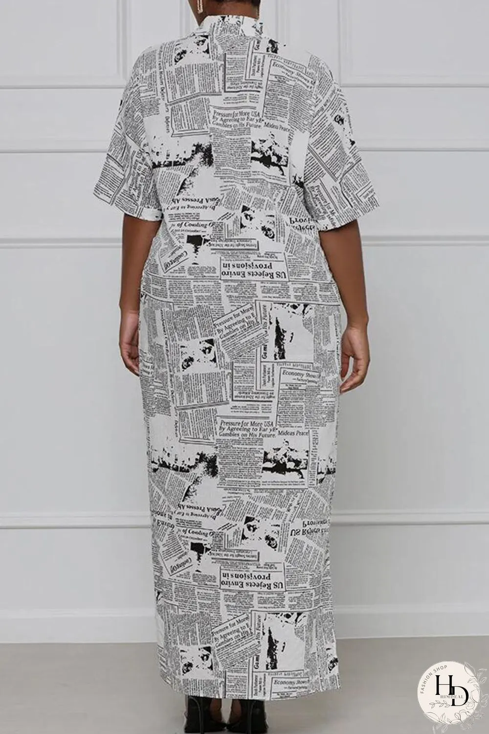 White Casual Print Split Joint Turndown Collar Shirt Dress Dresses