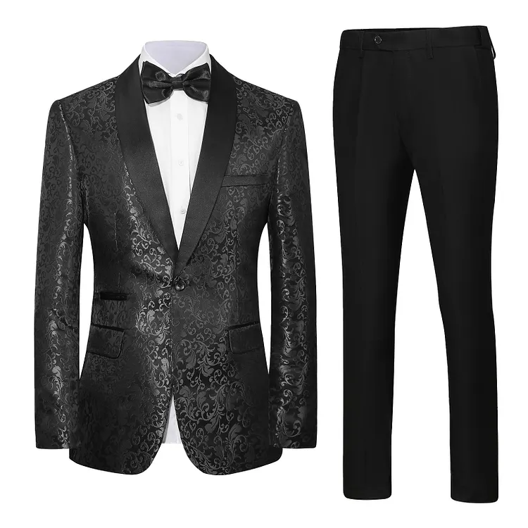Congentium Jacquard Tuxedo for Men Shawl Lapel One Button Jacket Pants Set 2 Pieces Wedding Dinner Party Tuxedos