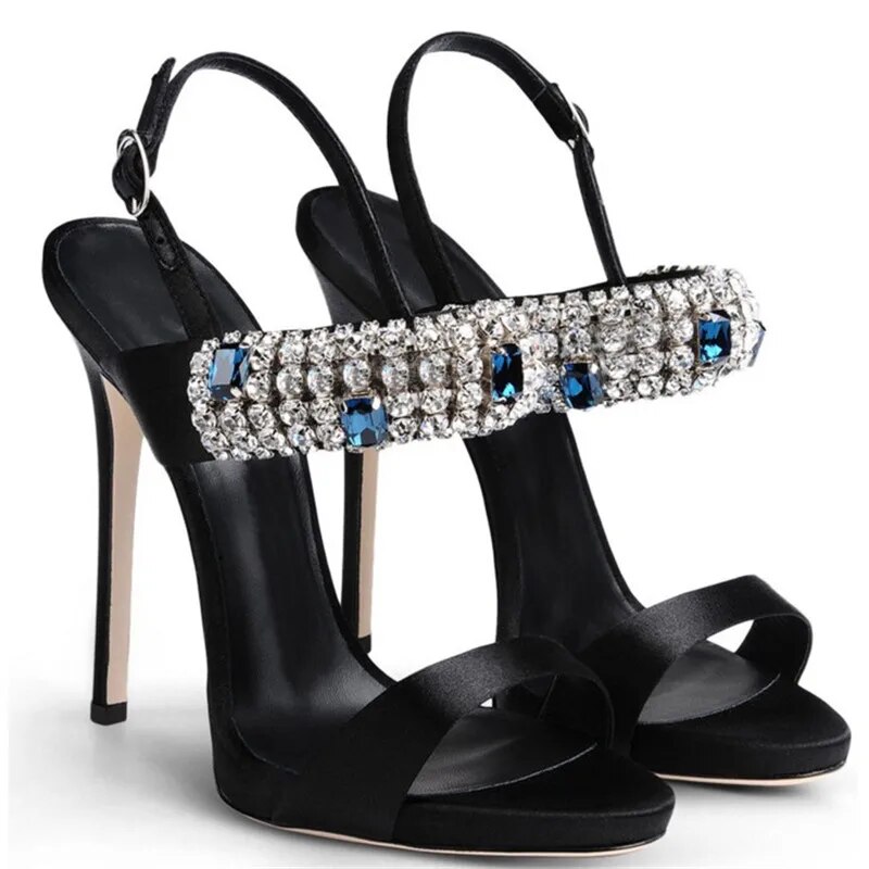 VCSHOES Women Sandals Thin High Heels Gladiator Sandals Crystal Decor Party Wedding Shoes For Women