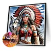 Indian Woman And Wolf-Full Round Diamond Painting 40*40CM