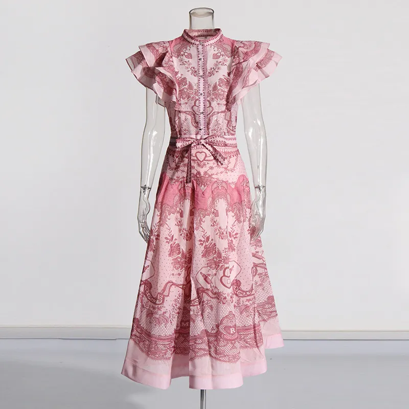 Brownm Fashion Printed Dress Women's Spring 2025 New Korean Casual High-Sleeve High-Rise Half-Senior Dress