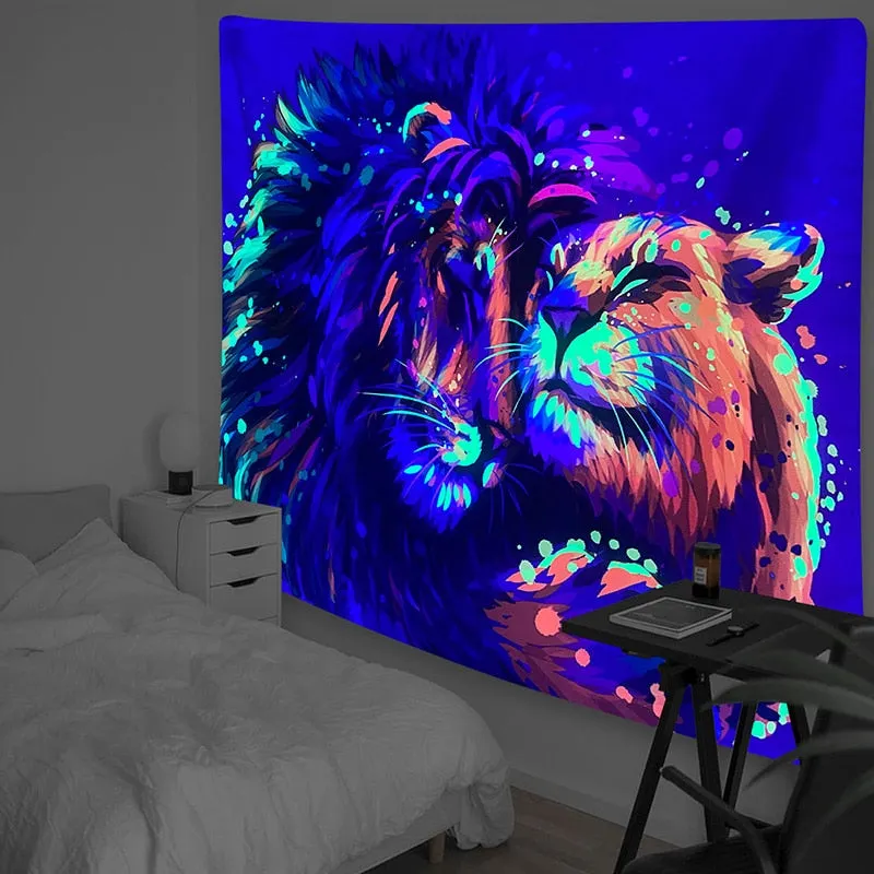 Fluorescent Tapestry Luminous Hanging Cloth Aesthetic Room Decor Home Psychedelic Background Wall Glows Under Ultraviolet Light