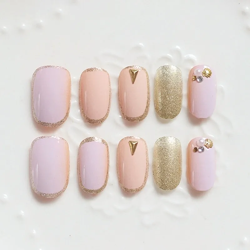 Shine Nude Acrylic Fake Nails Glitter Silver Black White False Nails DIY Nail Art Press On Nail Manicure Material 24Pcs-Nail Inspo